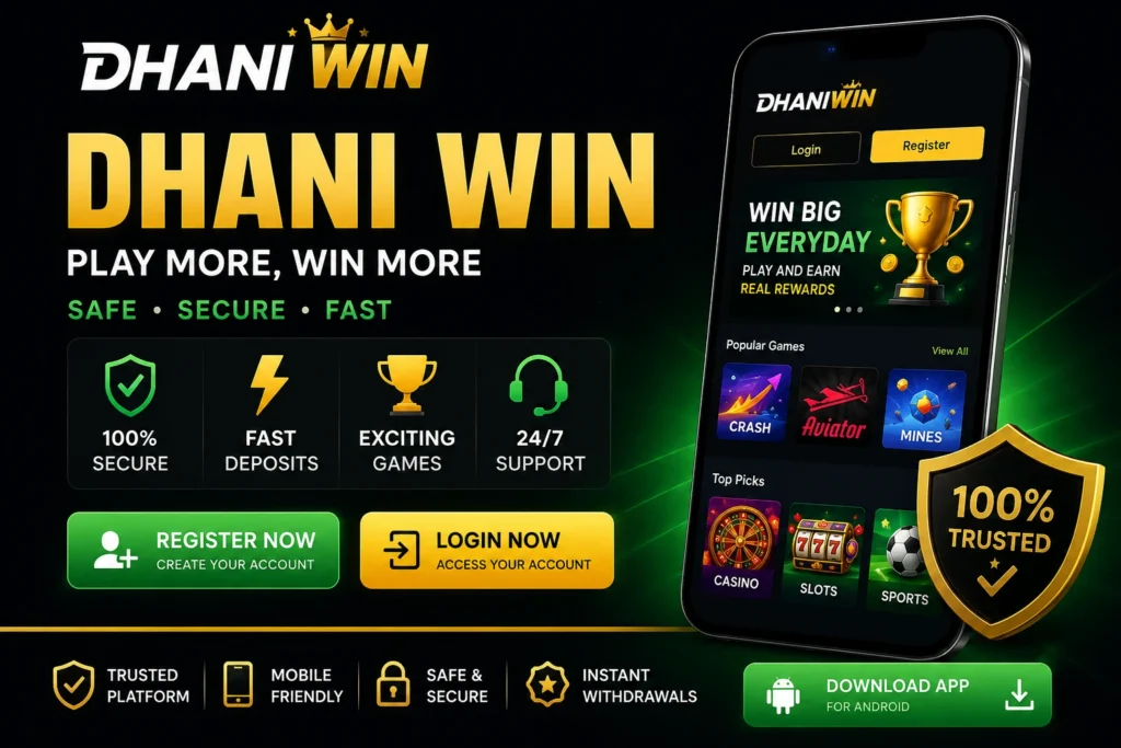Dhani Win login and register official platform banner